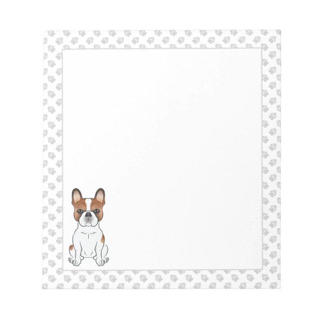Red Piebald French Bulldog Cute Cartoon Dog & Paws Notepad (Front)