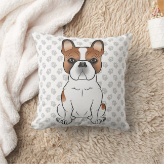 Red Piebald French Bulldog Cute Cartoon Dog &amp; Paws Throw Pillow