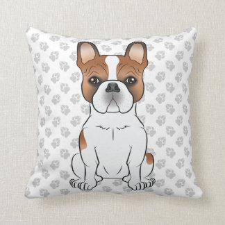 Red Piebald French Bulldog Cute Cartoon Dog &amp; Paws Throw Pillow