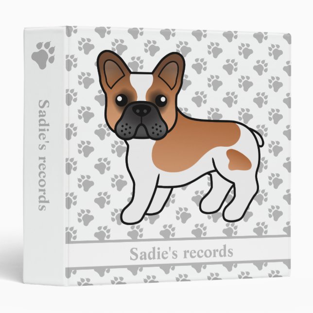 Red Piebald French Bulldog Cute Cartoon Dog & Text 3 Ring Binder (Front/Spine)