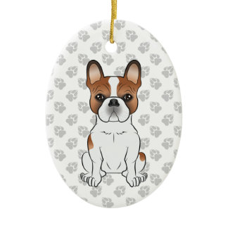 Red Piebald French Bulldog Cute Cartoon Dog &amp; Text Ceramic Ornament