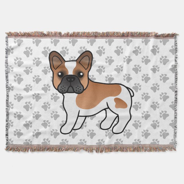 Red Piebald French Bulldog Cute Cartoon Dog Throw Blanket (Front)