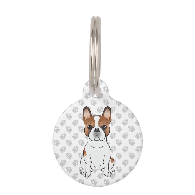 Red Piebald French Bulldog Cute Dog & Pet's Info Pet ID Tag (Front)
