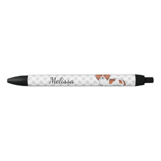 Red Piebald Long Hair Dachshund Cartoon Dog &amp; Name Pen