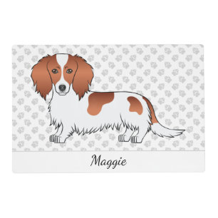 Red Piebald Long Hair Dachshund Cartoon Dog & Name Placemat