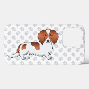 Red Piebald Long Hair Dachshund Cartoon Dog & Paws iPhone 13 Pro Case