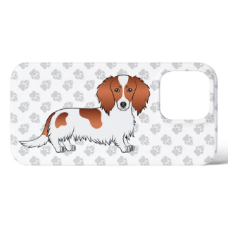 Red Piebald Long Hair Dachshund Cartoon Dog &amp; Paws iPhone 13 Pro Case