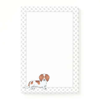 Red Piebald Long Hair Dachshund Cartoon Dog &amp; Paws Post-it Notes