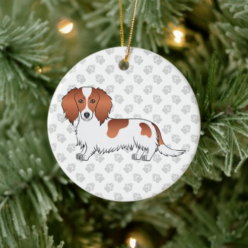 Red Piebald Long Hair Dachshund Cartoon Dog  Text Ceramic Ornament