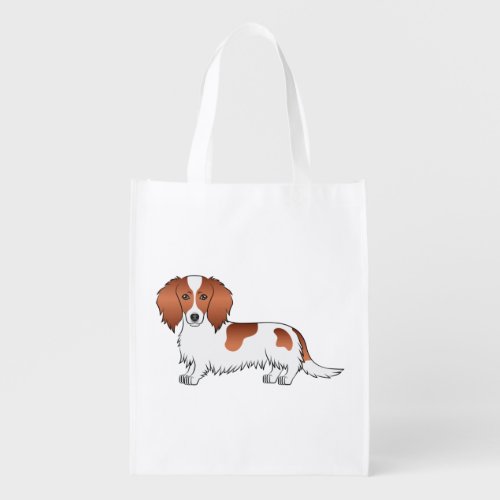 Red Piebald Long Hair Dachshund Cute Cartoon Dog Grocery Bag