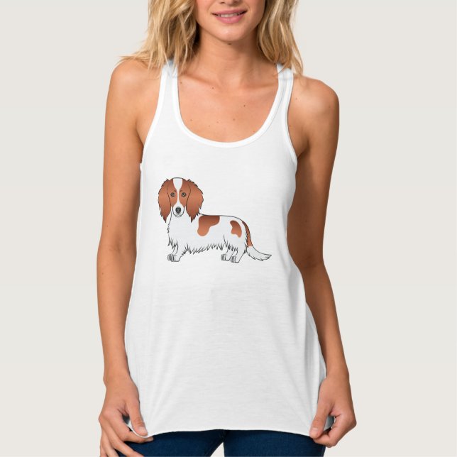 Red Piebald Long Hair Dachshund Cute Cartoon Dog Tank Top (Front)