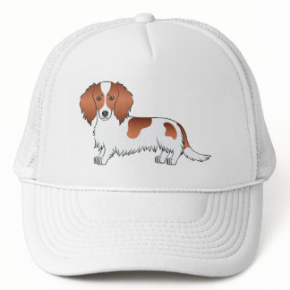 Red Piebald Long Hair Dachshund Cute Cartoon Dog Trucker Hat