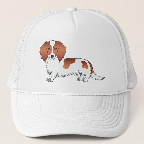 Red Piebald Long Hair Dachshund Cute Cartoon Dog Trucker Hat