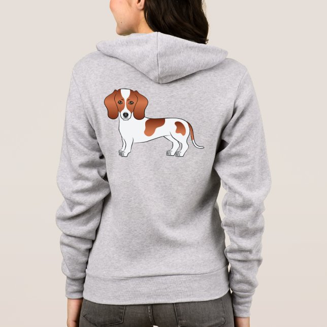 Red Piebald Short Hair Dachshund Cute Cartoon Dog Hoodie (Back)