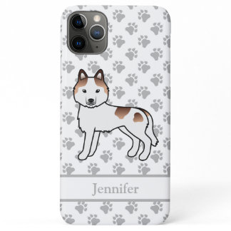 Red Piebald Siberian Husky Cartoon Dog &amp; Name iPhone 11 Pro Max Case