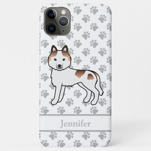 Red Piebald Siberian Husky Cartoon Dog & Name Case-Mate iPhone Case (Back)