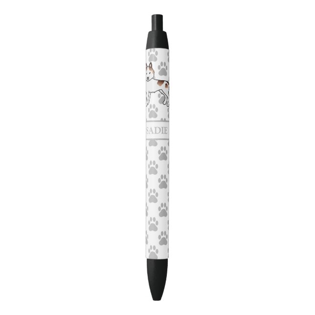 Red Piebald Siberian Husky Cartoon Dog & Name Pen (Front Vertical)