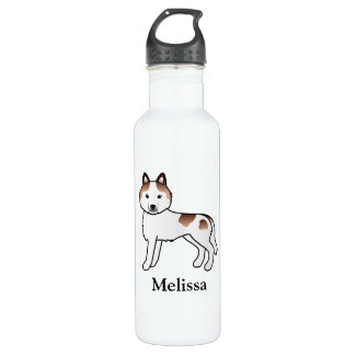 Red Piebald Siberian Husky Cartoon Dog &amp; Name Stainless Steel Water Bottle