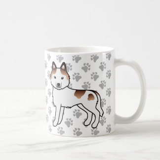 Red Piebald Siberian Husky Cartoon Dog &amp; Paws Coffee Mug