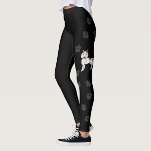 Red Piebald Siberian Husky Cartoon Dog & Paws Leggings