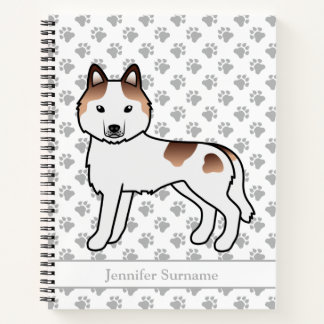 Red Piebald Siberian Husky Cartoon Dog &amp; Text Notebook