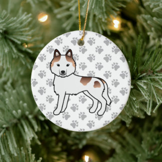 Red Piebald Siberian Husky Cute Cartoon Dog Ceramic Ornament