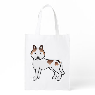 Red Piebald Siberian Husky Cute Cartoon Dog Grocery Bag