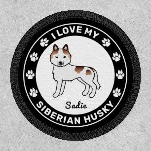 Red Piebald Siberian Husky Cute Dog Love & Name Patch