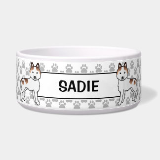 Red Piebald Siberian Husky With Pet's Name Bowl
