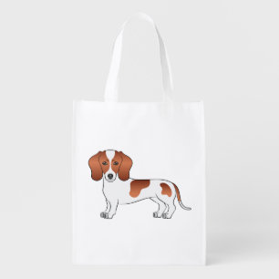 Red Piebald Smooth Coat Dachshund Cute Cartoon Dog Grocery Bag