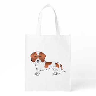 Red Piebald Smooth Coat Dachshund Cute Cartoon Dog Grocery Bag