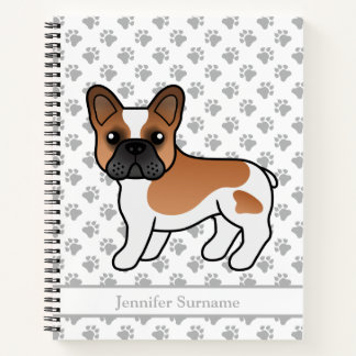 Red Pied French Bulldog Cartoon Dog &amp; Custom Text Notebook