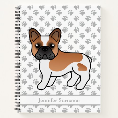 Red Pied French Bulldog Cartoon Dog  Custom Text Notebook