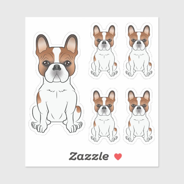 Red Pied French Bulldog Cartoon Dog Illustrations Sticker (Sheet)
