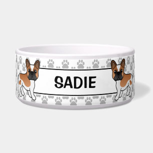 Red Pied French Bulldog Cute Cartoon Dog & Name Bowl