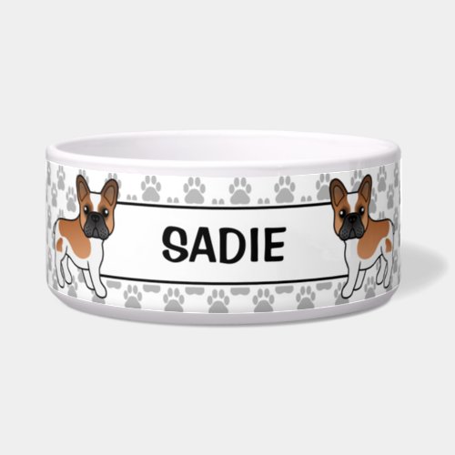 Red Pied French Bulldog Cute Cartoon Dog  Name Bowl