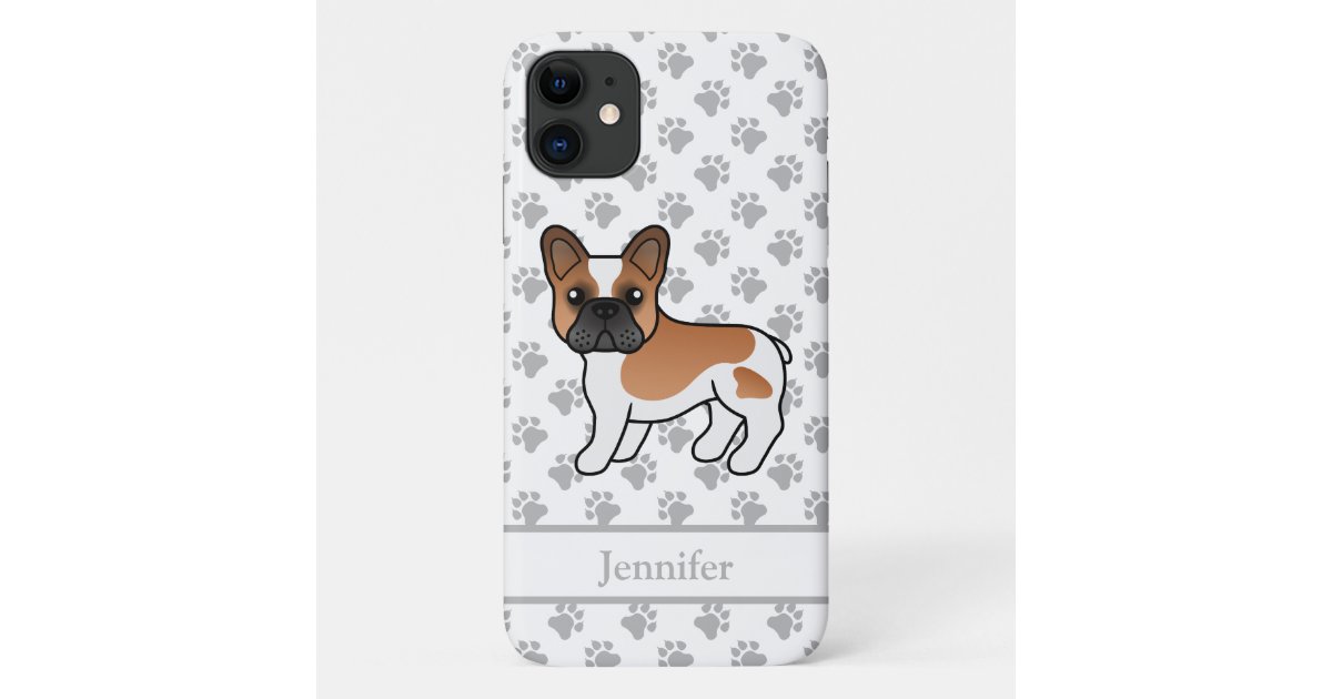 Red Pied French Bulldog Cute Cartoon Dog & Name Case-Mate iPhone Case