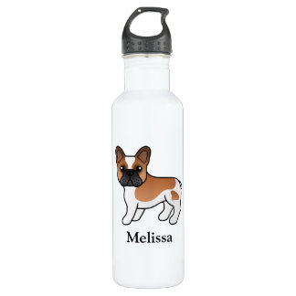 Red Pied French Bulldog Cute Cartoon Dog &amp; Name Stainless Steel Water Bottle