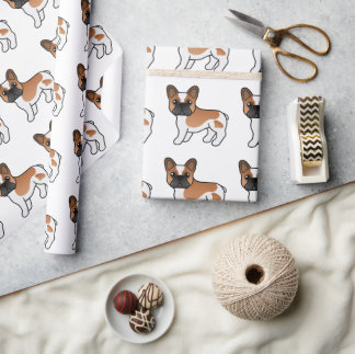 Red Pied French Bulldog Cute Cartoon Dog Pattern Wrapping Paper