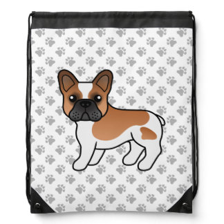 Red Pied French Bulldog Cute Cartoon Dog &amp; Paws Drawstring Bag
