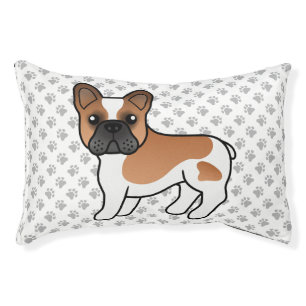 Red Pied French Bulldog Cute Cartoon Dog & Paws Pet Bed