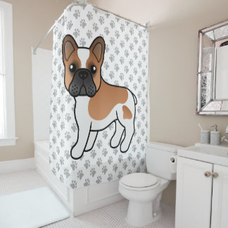 Red Pied French Bulldog Cute Cartoon Dog Shower Curtain