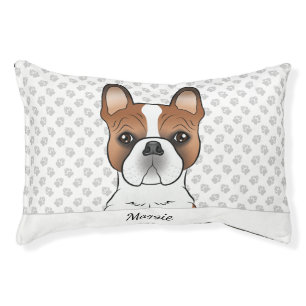 Red Pied French Bulldog Cute Dog Head & Name Pet Bed