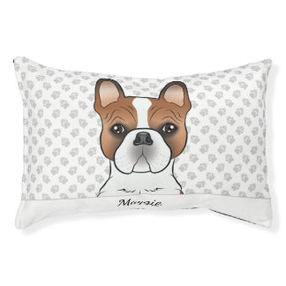 Red Pied French Bulldog Cute Dog Head &amp; Name Pet Bed