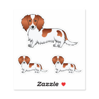 Red Pied Long Hair Dachshund Cartoon Dog Drawings Sticker