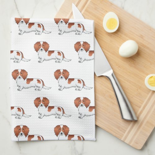 Red Pied Long Hair Dachshund Cartoon Dog Pattern Kitchen Towel
