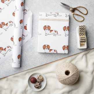 Red Pied Long Hair Dachshund Cartoon Dog Pattern Wrapping Paper
