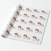 Red Pied Long Hair Dachshund Cartoon Dog Pattern Wrapping Paper (Unrolled)