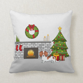 Red Pied Long Hair Dachshund Dog - Christmas Room Throw Pillow
