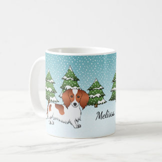 Red Pied Long Hair Dachshund Dog - Winter Forest Coffee Mug